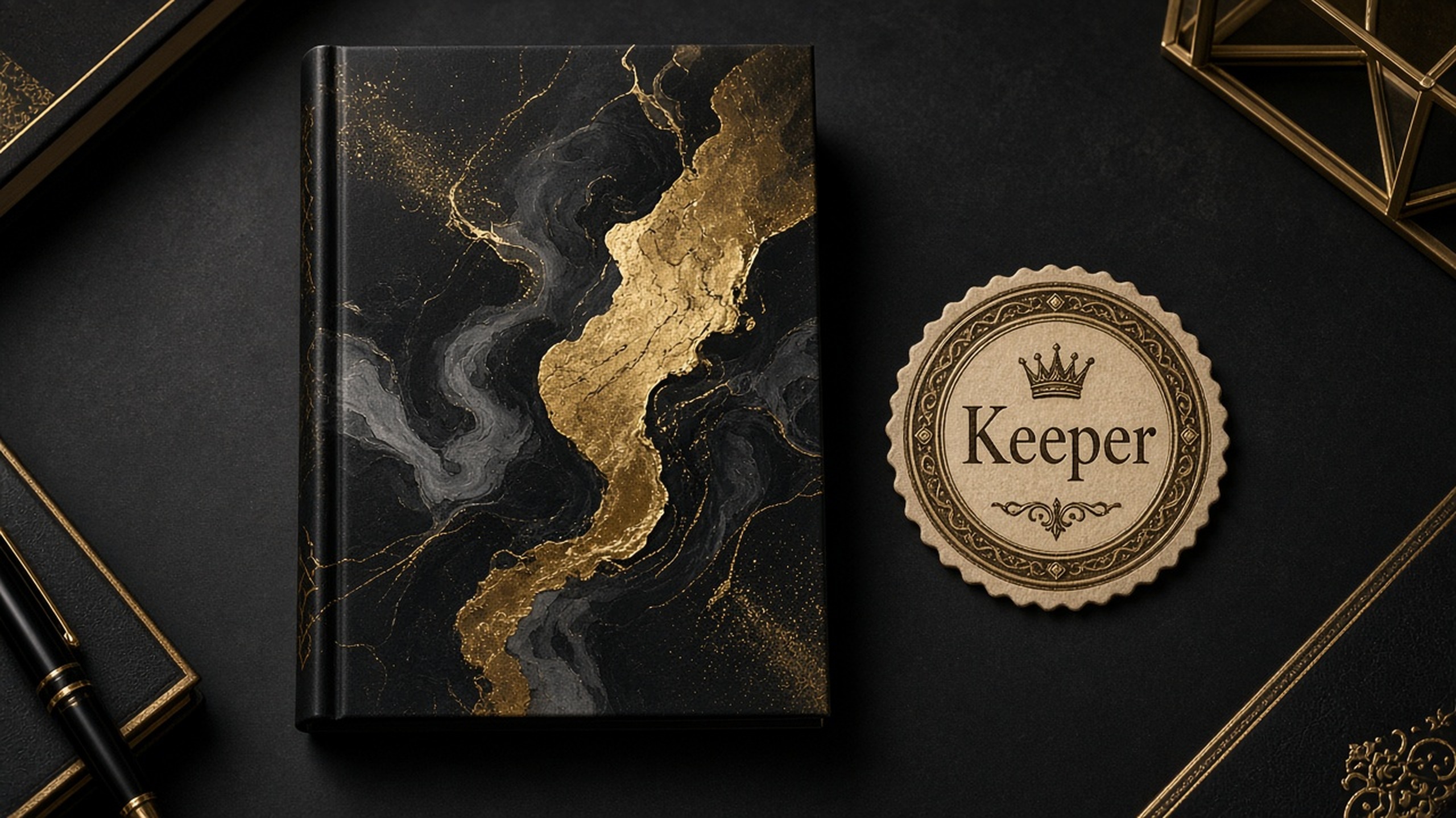 Finished retail ebook cover beside a stamped Keeper seal on paper