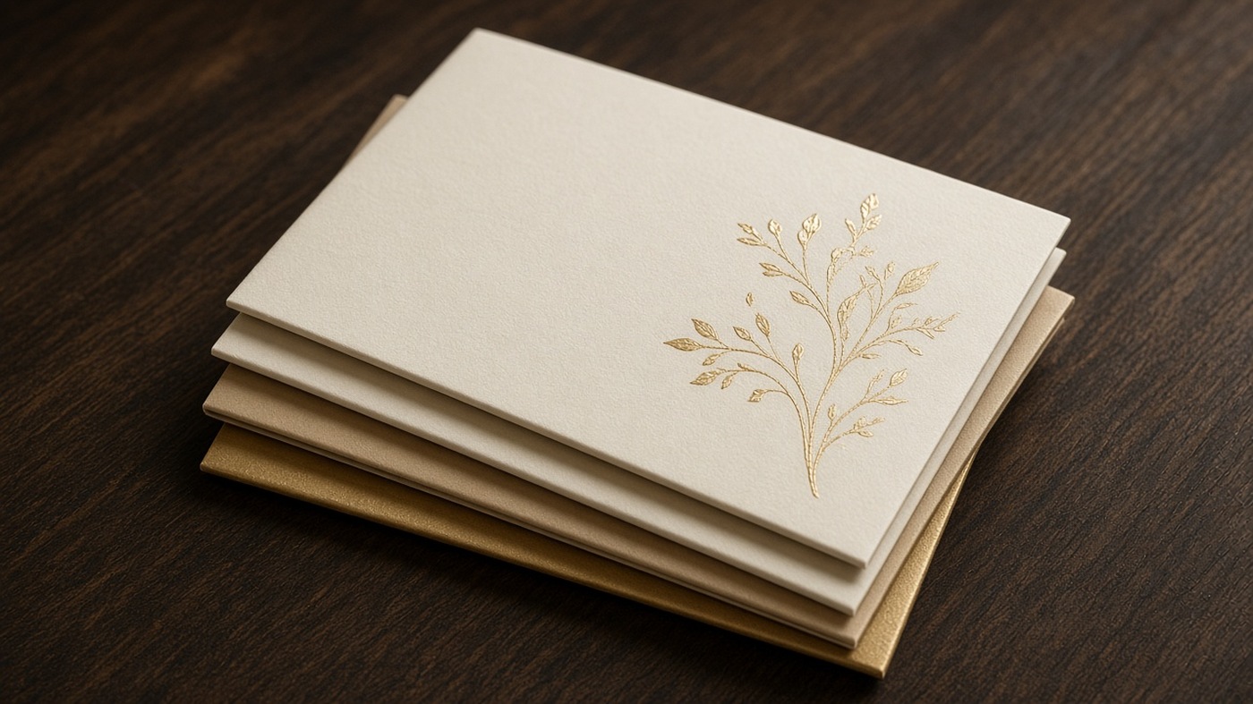 Close stack of Soft Margins pamphlet covers on dark wood