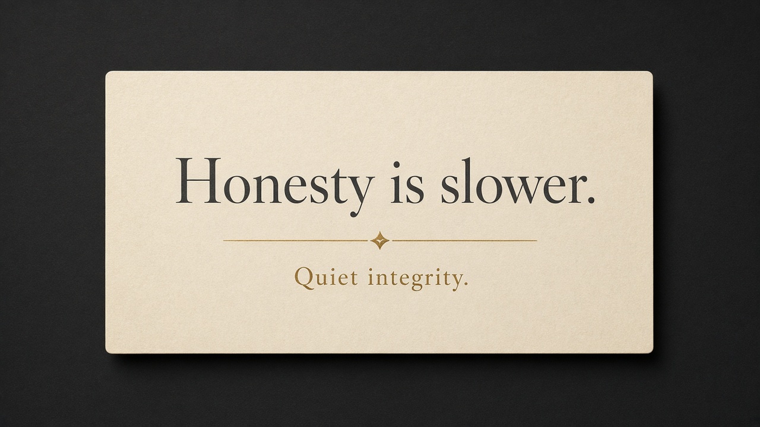 Simple warning card on parchment that says honesty is slower